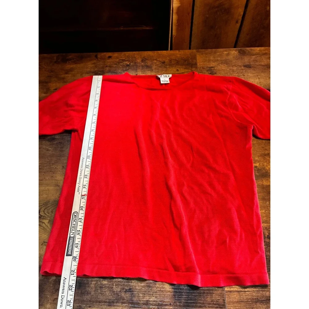 Z Silk Knit Top Womens Large Red Excellent Short Sleeve 100% Silk Crew Neck